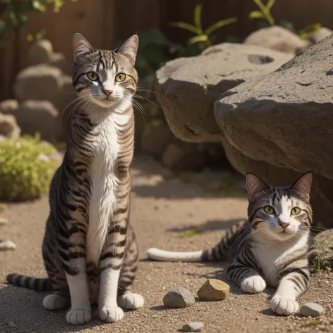 (PICTURE REALISTIC), perfect photography,a cat made entirely of small natural stones, fundo cinza, he is very smiling, PICTURE REALISTIC