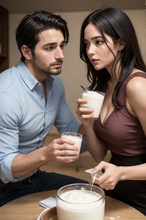 a woman and a 29 year old man drinking lard together