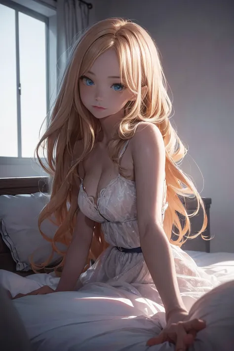 ((1 Female, 1 person, Solitary) Alice,  Humanity, Long curly blond hair, blue eyes, freckle, teenager, 18 years, Rebirth_ongoing) (Main Part, Super detailed, 8K, (HD, Sunlight:0.5, Soft_shadow:0.5, atmosphere_light, 8K, 4K, Surrealism, elegant, ((((Appeara...