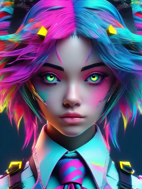 a close up of a person with a weird hair and a tie, epic 3 d abstract emo girl, glitchpunk girl, vibrant fan art, cyberpunk vibr...