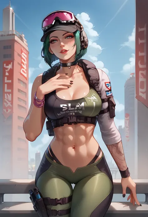 score_9, score_8_up, woman, athletic body, hourglass body, ela bosak from rainbow six siege, seductive pose, standing, tactical ...