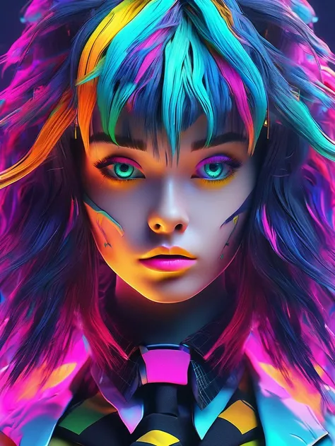 a close up of a person with a weird hair and a tie, epic 3 d abstract emo girl, glitchpunk girl, vibrant fan art, cyberpunk vibr...