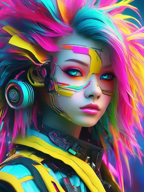 a close up of a person with a weird hair and a tie, epic 3 d abstract emo girl, glitchpunk girl, vibrant fan art, cyberpunk vibr...