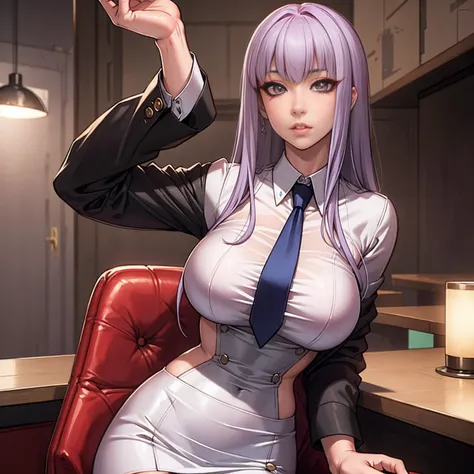 Character:

Source: sakuyarindou768 (references a specific artists style, if applicable)
Age: Mature female
Body:
Hourglass figure
Big, perfect round breasts
Thin waist
Nice, detailed hands
Perfect hands
Attire:
Business outfit
Formal jacket
Necktie
White ...