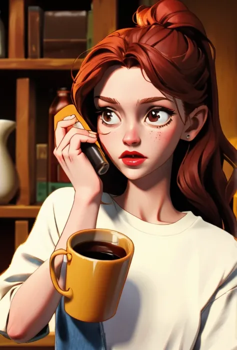 young woman, pretty, drinking coffee from a mug, 