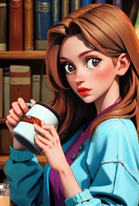 young woman, pretty, drinking coffee from a mug, 