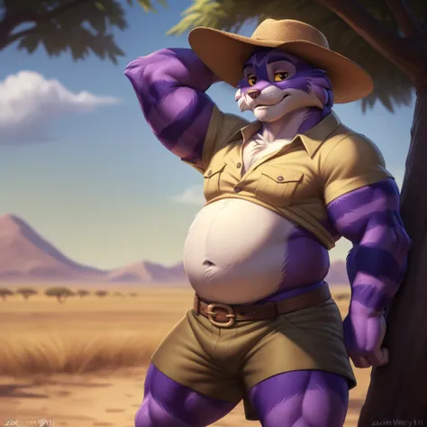 big the cat, yellow sclera, black eyes, male, musclegut, bara, (pose:1.3), (posing:1.3), (soft shading), 4k, hi res, ((detailed ...