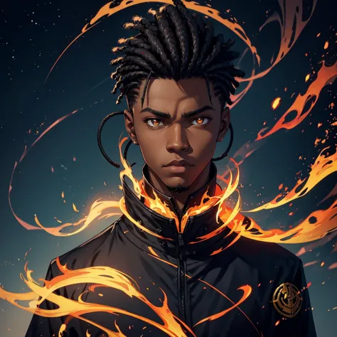 Xbalanque black guy withe hair pyro natlan dragon fire halo