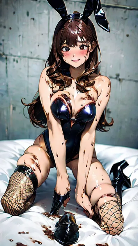 Bunny girl,Cleavage,Raise one leg under the breast:1.5,On the bed,Torn fishnet stockings,Black school swimsuit,High heels,Medium Hair,Straight hair,Video Cover,Spread your legs 180 degrees:1.5,Kneel,Oily skin,Sweat:2.0,Shiny skin,Clear syrup:2.0