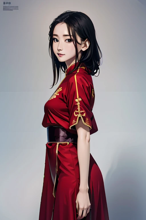 Highest quality　High resolution　Simple　ONEPEACE Cute girl cosplaying as Boa Hancock　Long black hair　Red shiny outfit　Red Chinese Dress　