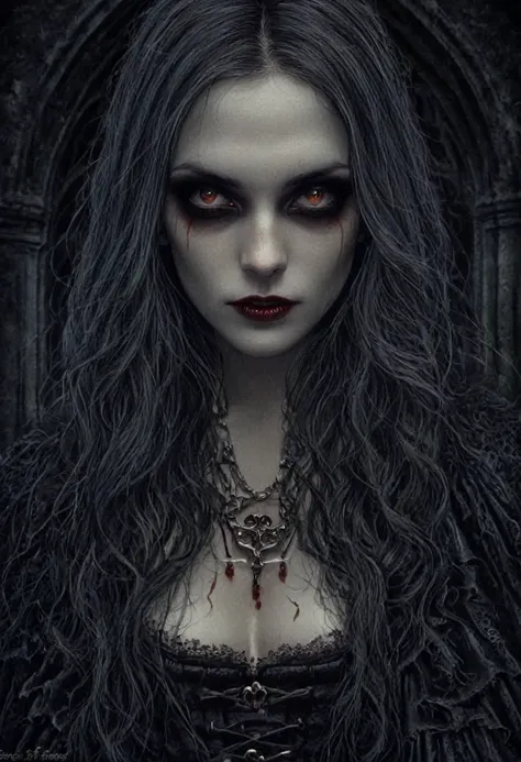 Dark art (chdmchlwrd style), photography transcending traditional media, a beautiful woman, detailed skin with visible pores, mysterious presence, unsure if vampire, gothic beauty, raytracing, 8k, hdr, masterpiece, award winning art, 35mm photography, amaz...