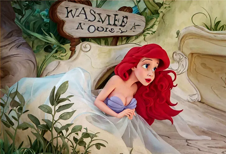 Disney est la  sirène et la maison d&#39;Ariel, Jessica Lapin, dans le style de l&#39;animation Disney, emma watson as Jessica Lapin, inspiré par Don Bluth, art dans le style de Disney, Enfiler!!! bleu!!!, Ariel la  sirène, Enfiler bleu animation, Enfiler!...