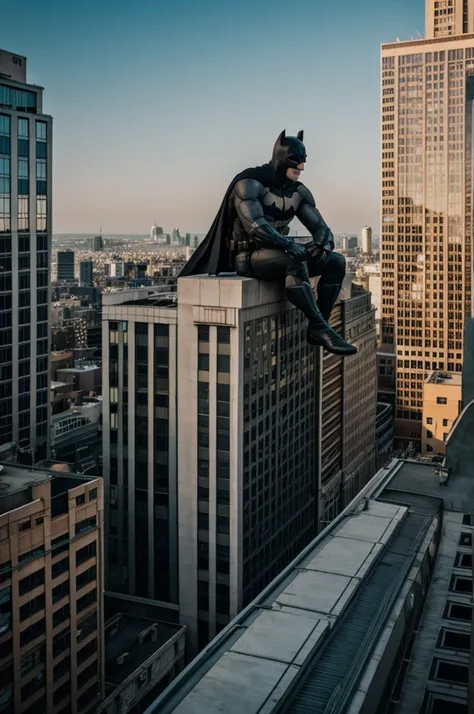 Batman sitting on a building 