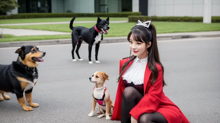 A woman who anthropomorphizes a dog、Woman dressed as a dog、Slender beauty、Attention to detail、high quality、Woman like a dog、Woman dressed as a dog、