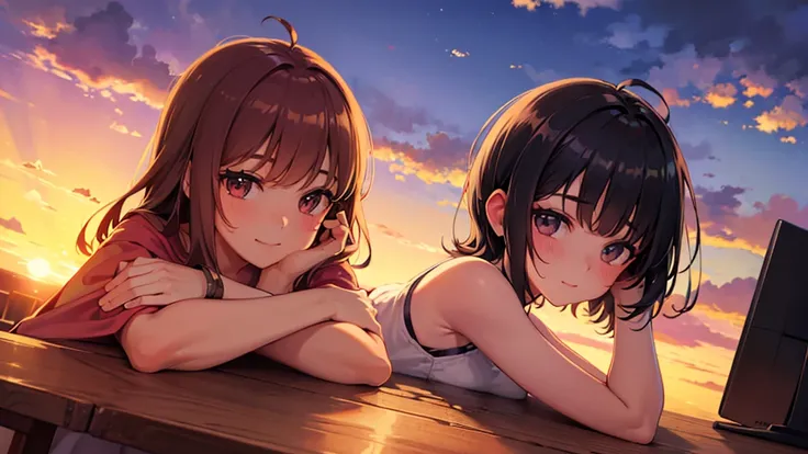 ((Highest quality)), ((masterpiece)), (detailed),(Perfect Face),lofi sunset relax