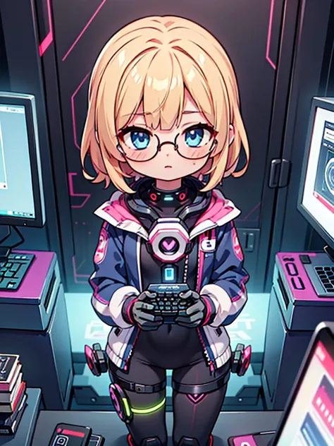 (masterpiece), (best quality), (ultra-detailed), cyber hacker, working on futuristic computer, robotic companion, vibrant colors, masterpiece, 1girl, sharp focus, best quality, depth of field, cinematic lighting, detailed outfit, perfect eyes, futuristic, ...