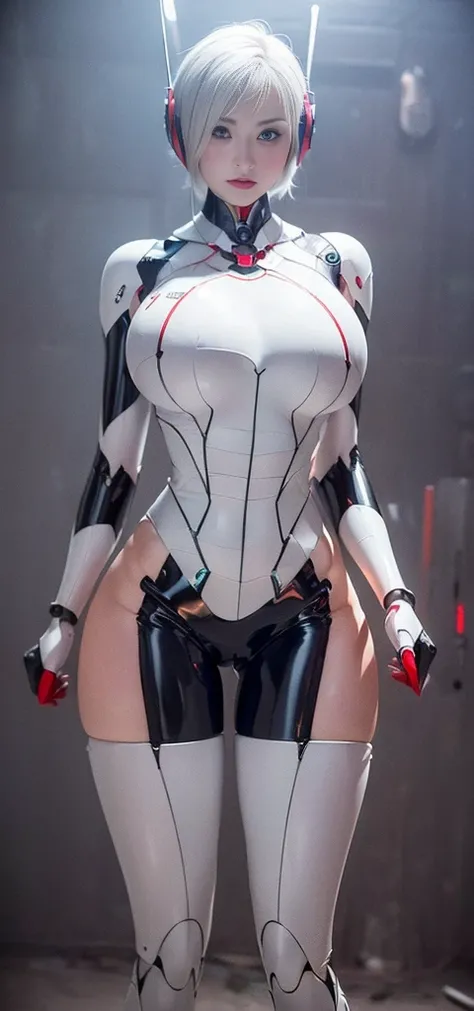 (1GIRL, alone, 独奏), (super detailed face), (Black Long Hair:1.2), (BIG BUTTOCKS, 11 LINE ABS, CLEAVAGE, HUGE FAKE BREASTS:1.5), (MECHA GUARD ARM:1.3), (A girl wearing sexy clothing，scantily clad，Whit cyberpunk sexy maillot，tight clothing，maillot，tight，fitt...