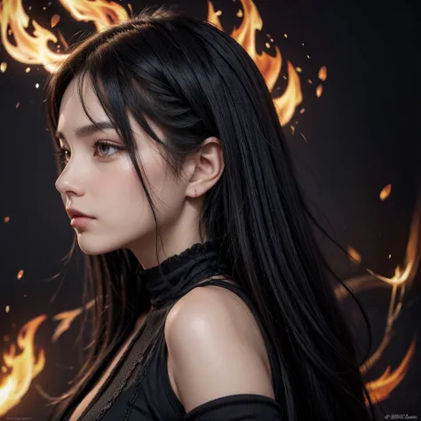 A profile pic of a sexu black haired fire witch