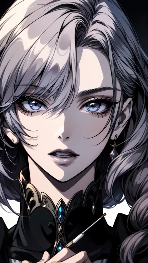 Close-up of a person with a cigarette in his hand, In the art style of Bouwater, ;Open your mouth, Portrait of a woman like Leol, Detailed Anime Character Art, Ishida Sui Art Manga, junko enoshima, Inspired by Amano, Detailed portrait of an anime girl, Wri...