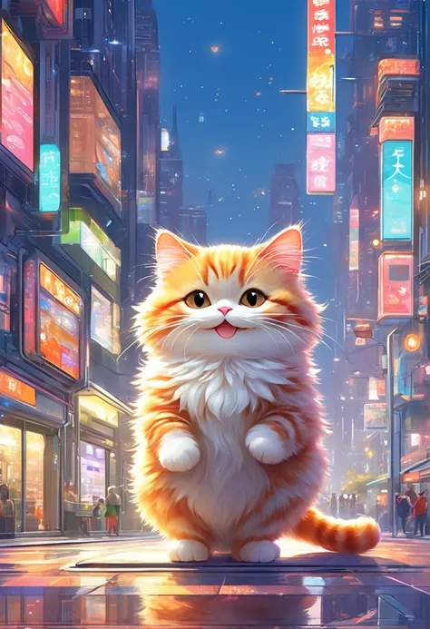 Anthropomorphic Cat,with small steps,bus stop,View Schedule,Lovely,Fluffy fur,masterpiece,Rich colors,best quality,Official Art,fantasy,rich and colorful,Happy,Smile,最高にLovely猫,Furry cat,Expectations,happiness,Beautiful background,Stylish city views,Fun ou...