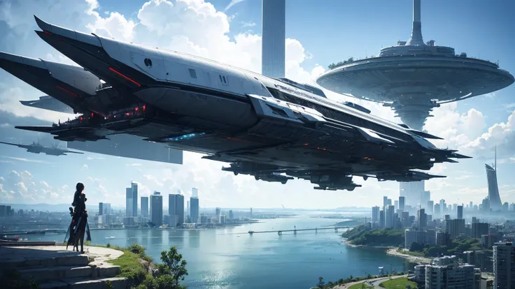 (Best quality,4K,8K,A high resolution,Masterpiece:1.2),Ultra-detailed,(Realistic,Photorealistic,photo-realistic:1.37),Futuristic floating city,Futuristic technology,Huge urban high-tech tablet platform,Airship,Floating in the sky,Futuristic city,Small airs...