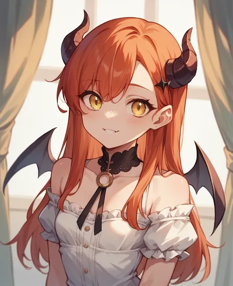 NSFW,masterpiece, Highest quality,Very delicate,cute,Moe, One girl, alone,girl(Yellow Eyes, Redhead, Small breasts, Devil&#39;s , low length,Devil&#39;s Tail, Devil&#39;s Wings, Little devil horns, Pointed Ears, Small breasts, Flat Chest, Twin tails, Bat H...