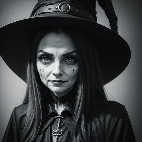 a 4k black and white closeup of a demonic really scary witch