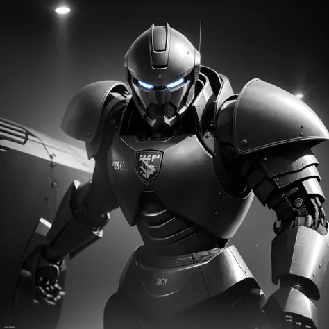 a 4k black and white image of an epic robotic knight 