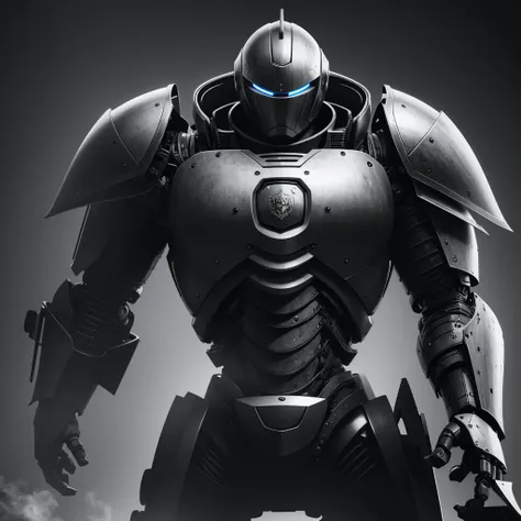 a 4k black and white image of an epic robotic knight 