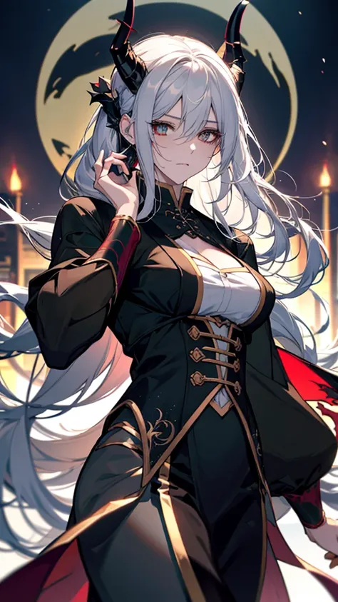 Anime girl with white hair and black clothes holding a demon, artwork in the style of Gwaiz, Jan J, Dark devil dancer, artstation pixivでトレンド, Gwaiz on artstation pixiv, Devil Anime Girl, Gwaiz on pixiv artstation, Dragon Girl, Gwaiz, the Dragon Girl portra...