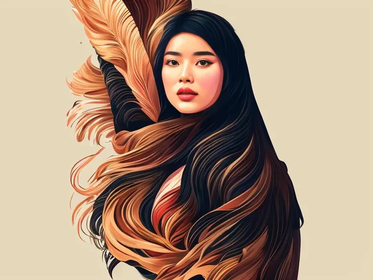 there is a woman with black hair and a flower in her hair, vector art by mads berg, winner of the behance contest, digital art, ...