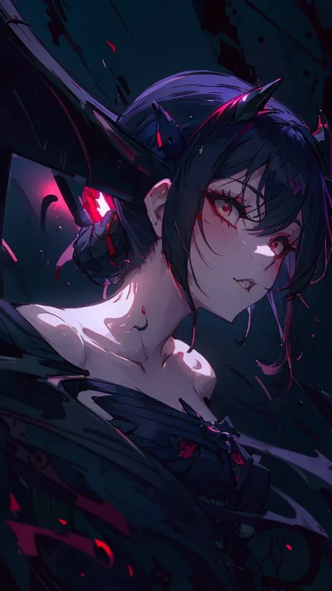 Bleeding on the face、Anime girl with a bat in her hand, Devil Anime Girl, vampireの少女, Devil Girl, Gothic Maiden Anime Girl, 怖いvampire, With eyes that glow red, ラソンブラ一族のvampire, Dark Vampire, アニメのvampire, Succubus | Medieval, beautiful Succubus, Succubus, v...