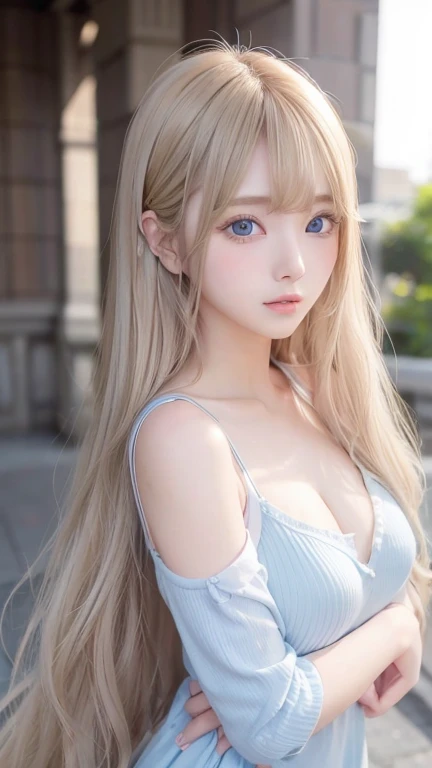 golden shiny hair、super long straight silky hair、dazzling blonde super long silky hair、16 years old cute little beautiful face、a...