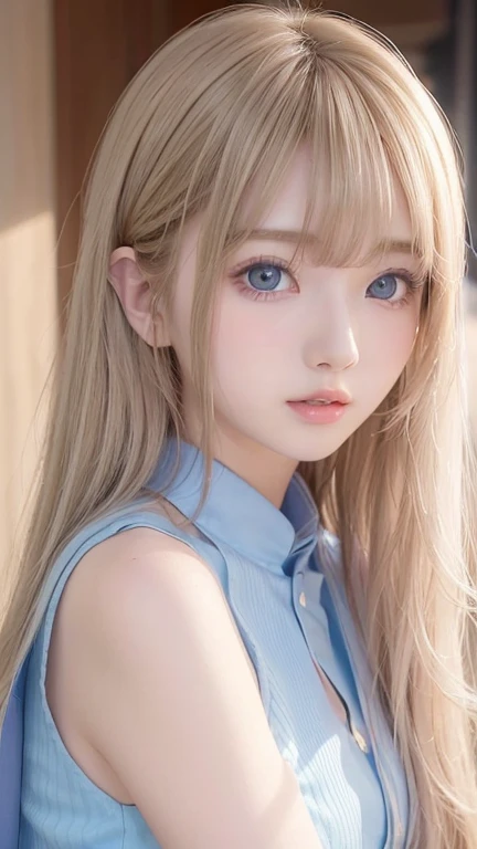 golden shiny hair、super long straight silky hair、dazzling blonde super long silky hair、16 years old cute little beautiful face、a...