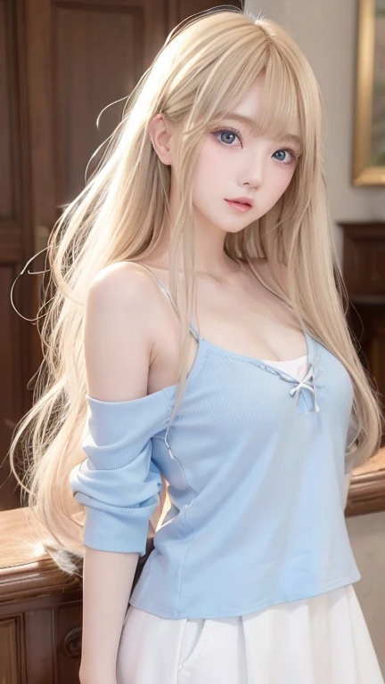 golden shiny hair、super long straight silky hair、dazzling blonde super long silky hair、16 years old cute little beautiful face、a...