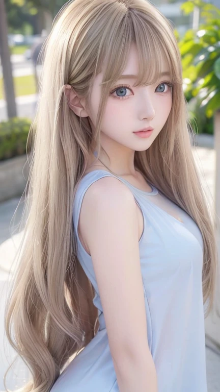 golden shiny hair、super long straight silky hair、dazzling blonde super long silky hair、16 years old cute little beautiful face、a...