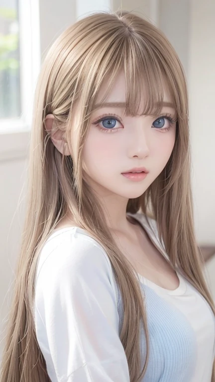 golden shiny hair、super long straight silky hair、dazzling blonde super long silky hair、16 years old cute little beautiful face、a...