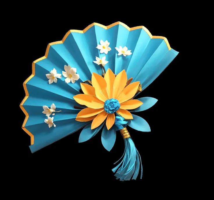 there is a blue fan，there is a flower on it, game icon，3d，ultra detailed，hd，8k