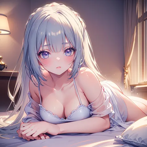 ((masterpiece)), ((Best Quality 4k)), (Ultra-detailed), anime style, cute, 1 girl lying on the bed, beautiful detailed eyes, beautiful detailed lips, extremely detailed face, long eyelashes, serene expression, soft lighting, pastel colors, dreamy atmospher...