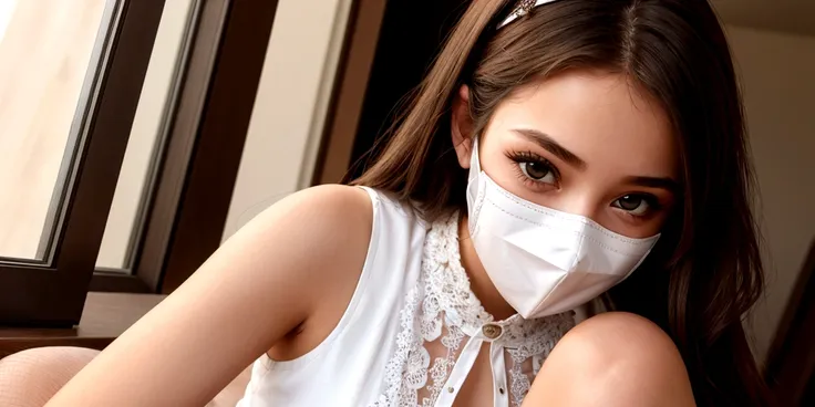 girl, beautiful girl, mask, on knee