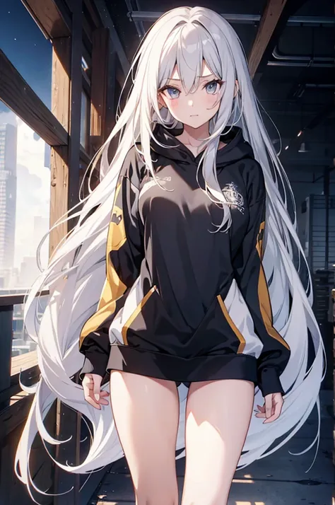 1girl, {Solitary}, Upper Body ,{{ {Watching at viewer}}}, Arms at your sides, Concept Art, white Background, simple Background, White hair, Silver gradient hair , Composite cloth, Asymmetrical clothes, Virtual YouTuber, best quality, masterpiece, Dynamic A...