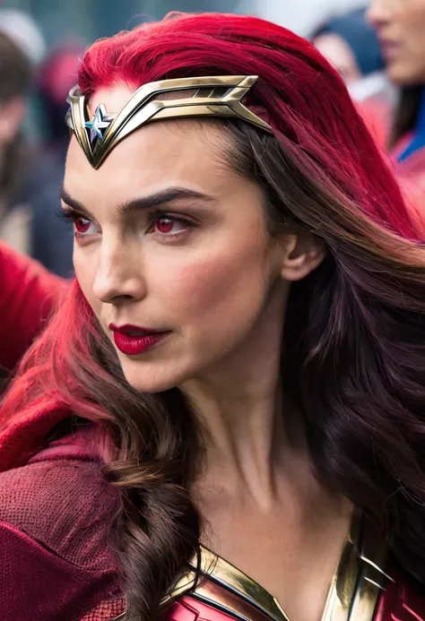 (((Extreme close-up GAL Gadot under the mantle of the Amazon warrior Wonder Woman Costume (((scarlet witch))),(((Diaema Wonder Woman Traje (((scarlet witch))),(((Diaema Wonder Woman)))