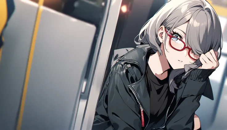 diagonal, bright、Glasses、woman、Jacket、Hiding one eye、stylish