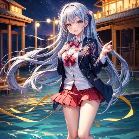 best quality，，smile，blazer，swimsuit，nepal，Uniform of the Future，Evolution of fashion，middle School girlultiple girls are depicted,harem，idol group，starry sky background，photo shoot，long hair，wearing a cardigan，beautiful girlの国，girl&#39;s paradise，highest q...