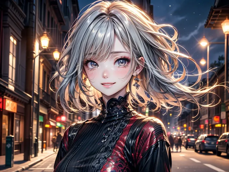 (masterpiece),(Highest quality:1.2),(Perfect Anatomy),(1 Girl),Beautiful and delicate,Silver Hair,((Latest Trends in Clothing)),Street fashion,Colorful oversized clothing,Cute costumes,(Highly detailed elegant), Detailed skin,Add a dramatic and symbolic el...