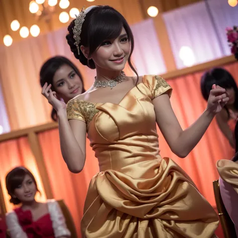 5 beautiful Indonesian women in transparent mini dresses,g-strings,taking photos at a wedding, bride and groom,smiling at audience,bangs,best quality,4k,8k,highres,masterpiece:1.2,ultra-detailed,realistic,photorealistic,photo-realistic:1.37,HDR,UHD,studio ...