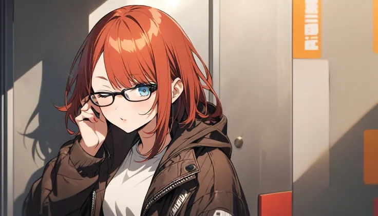 diagonal, bright、Glasses、woman、Jacket、Hiding one eye、stylish