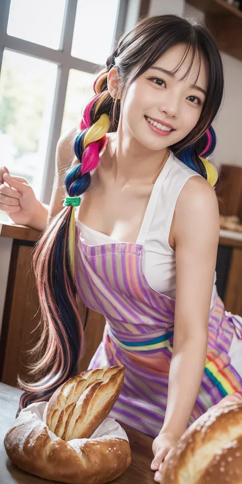 Fluid organization:1.6), 本当に野生の髪を持つ一人のbeautiful女の子, (Colorful wavy hair:1.2),( Two long braids:1.2), (Long wild hair:1.2), (Multicolored Hair: 1.9),可愛いsmile
パン屋販売スタッフ、(((Low - Angle:1.4)))、((One hand raised))、((She is wearing a colorful and pop blouse and ...