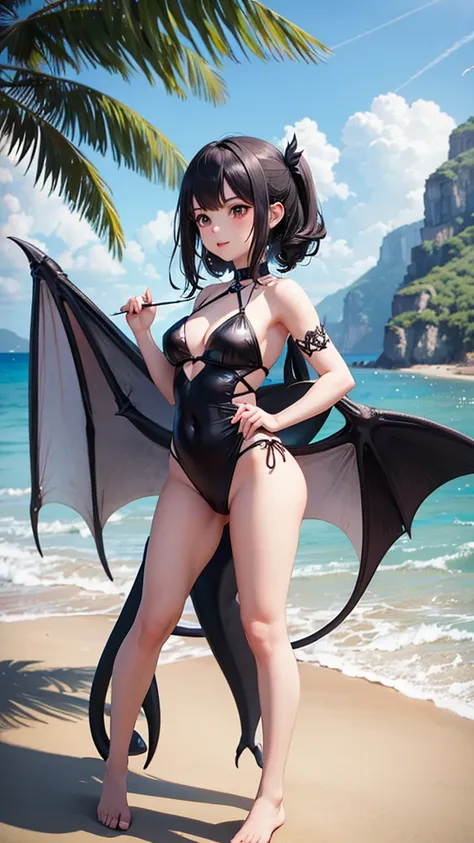  fairy girl on beach with baby black dragon