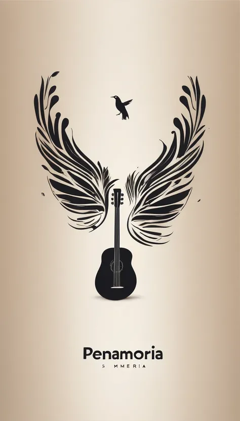 A minimal, high quality, modern, simple, cinematic symbol design for the brand “Penamemoria". The logotype must be a simple, magical feather and a boy playing acoustic guitar. The logo must convey a sense of music, stories and dreams. Logo design impressed...